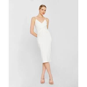 Club Monaco Women's V-Neck Twist Front Sleeveless Midi Dress, White, Size Large